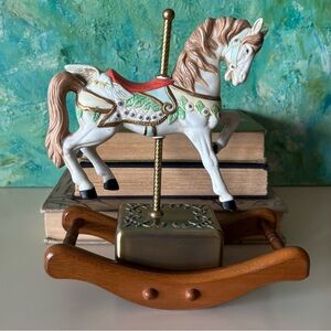 🎠 Vintage Carousel Rocking Horse Music Box Hand painted Porcelain Multicolour